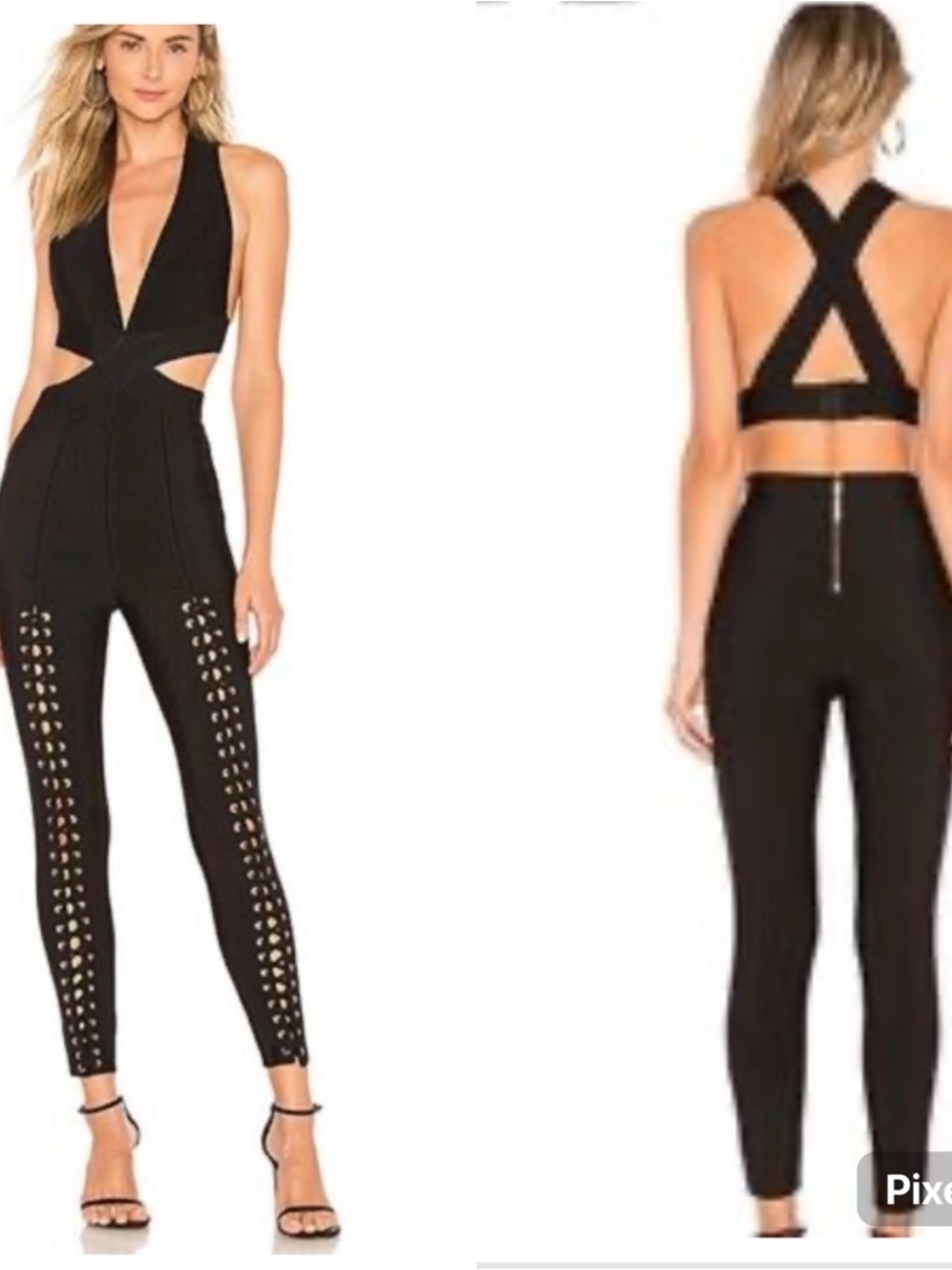 NBD X Naven Black Tobie Cutout Bodycon Grommet Jumpsuit Grunge Goth Glam Siz XS